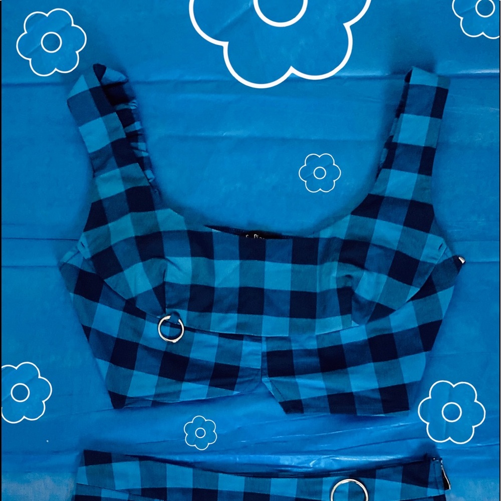 Dark blue and navy gingham matching set 🌊🦋 💙